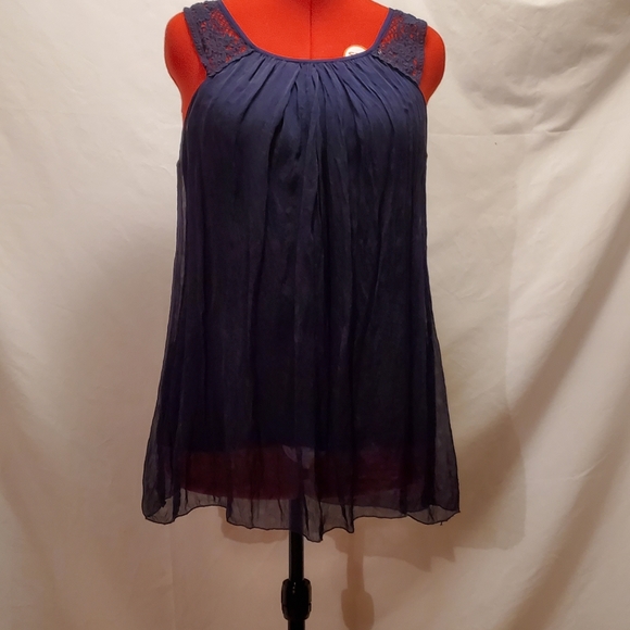 STELLA ROSA SILK TOP.  TANK TOP, NAVY, LARGE - Picture 2 of 8